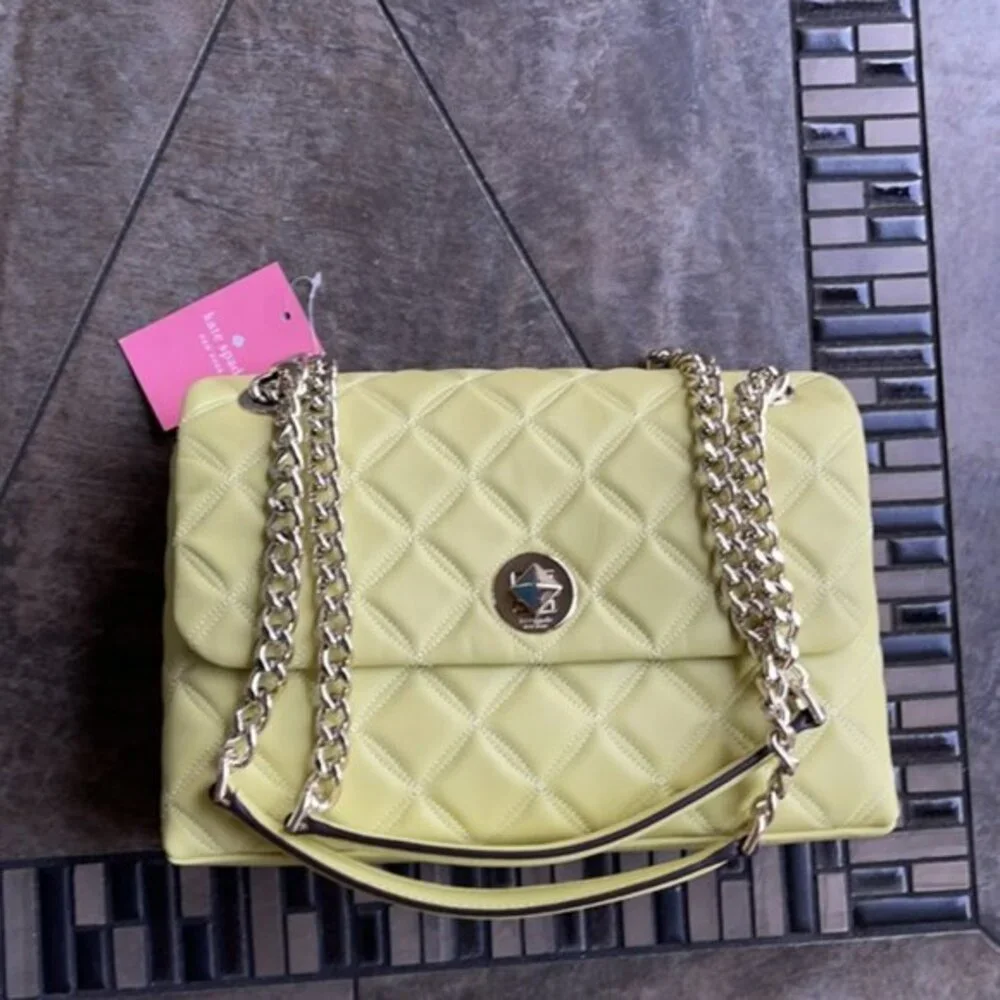 Kate Spade Natalia Smooth Leather Medium Flap Shoulder Bag Frosty Lime